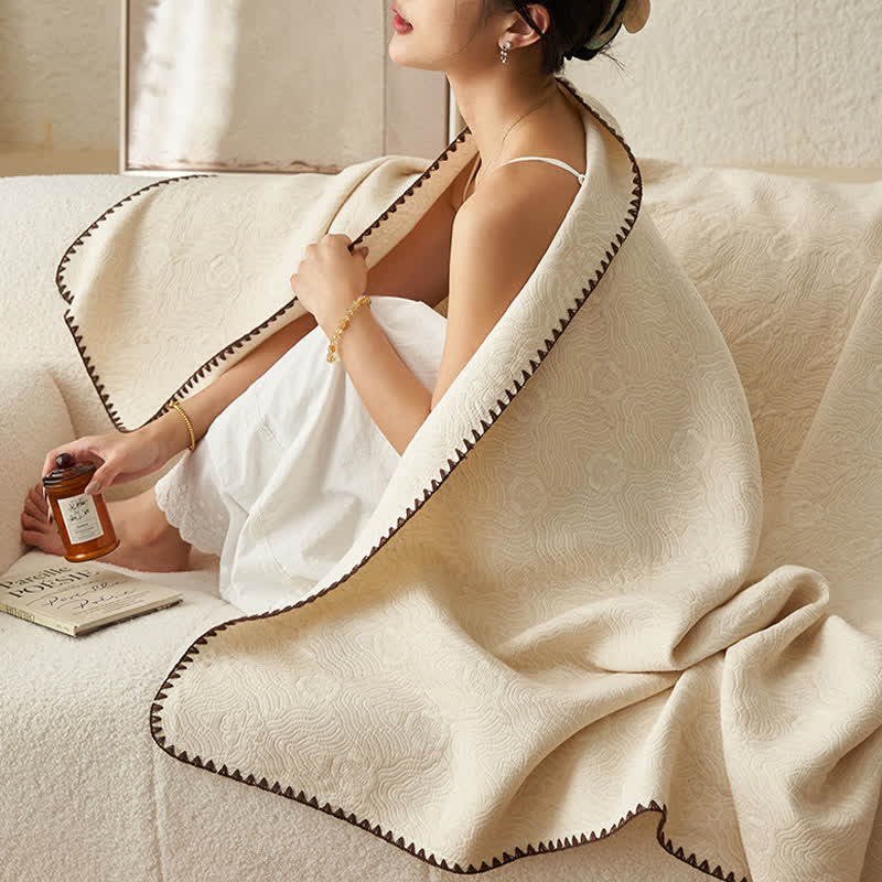 Textured Geometric Floral Cotton Linen Quilt - image 10