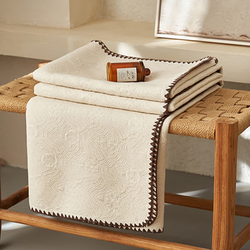 Textured Geometric Floral Cotton Linen Quilt - image 5