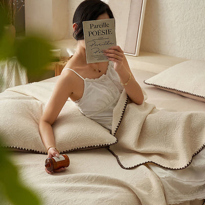 Textured Geometric Floral Cotton Linen Quilt - image 4