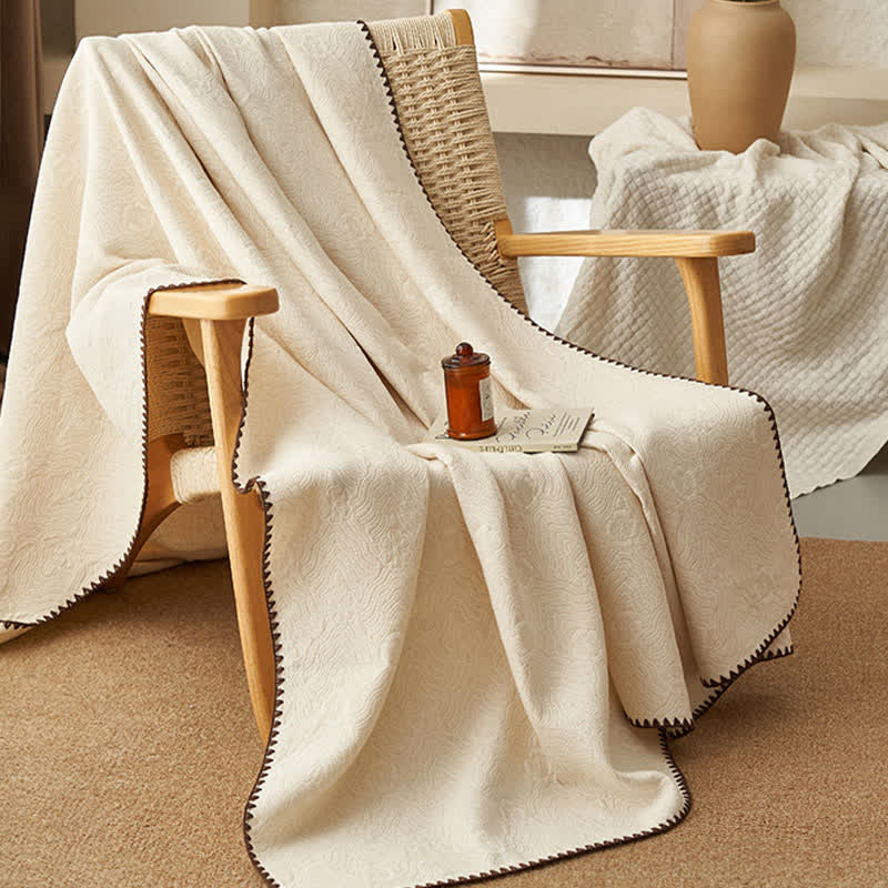 Textured Geometric Floral Cotton Linen Quilt - image 8