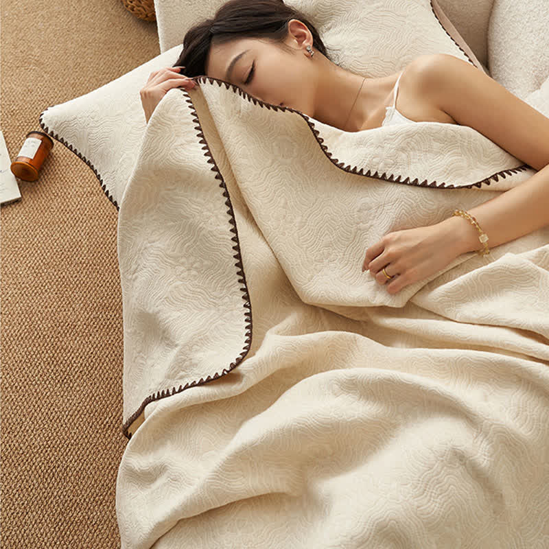 Textured Geometric Floral Cotton Linen Quilt - image 3