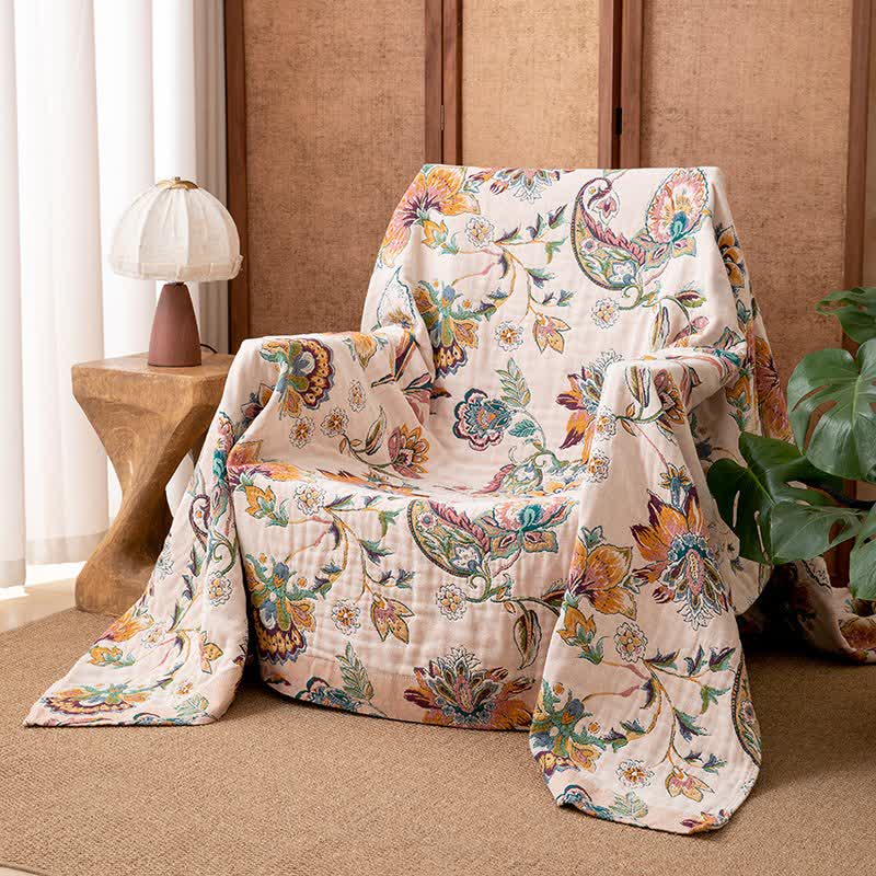 Vintage Ethnic Style Cotton Gauze Blanket - 90"W x 98"L - image 0