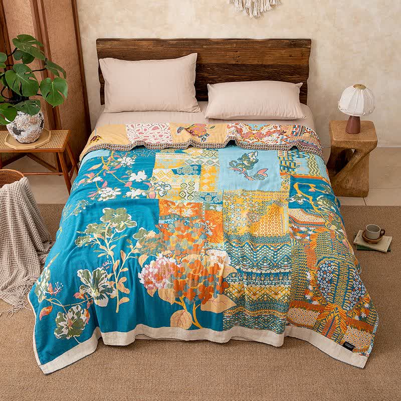 Artistic Floral Patchwork Cotton Gauze Blanket - image 4