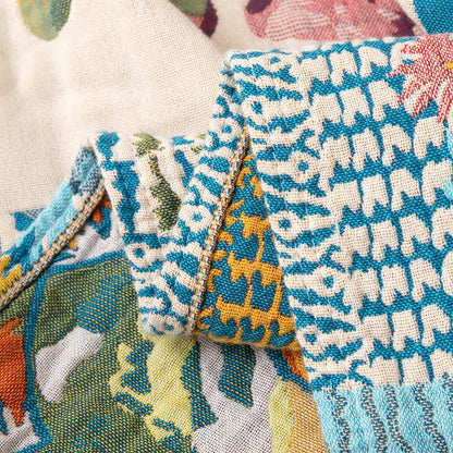 Artistic Floral Patchwork Cotton Gauze Blanket - image 5