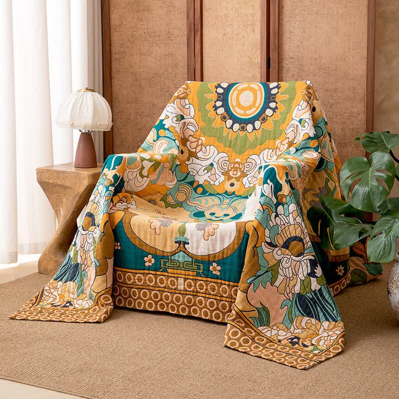 Luxury Retro Floral Cotton Gauze Blanket - 90"W x 98"L - image 0