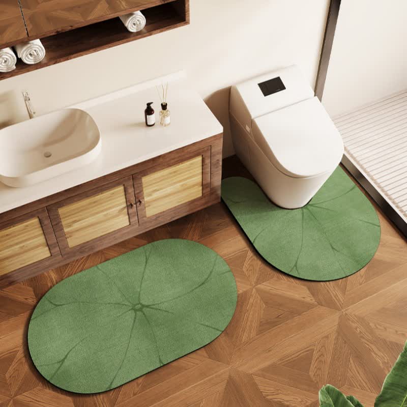 Lotus Leaf Diatom Mud Bath Mat - Green - Oval & U-shaped - 17" x 28" + 35" x 23" - image 0