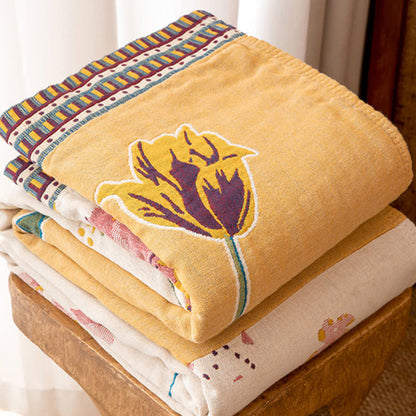 Artistic Floral Patchwork Cotton Gauze Blanket - image 2