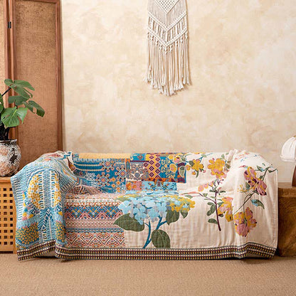 Artistic Floral Patchwork Cotton Gauze Blanket - image 1