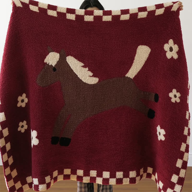 Festive Equestrian Red Fleece Blanket - 47"W x 63"L - image 0