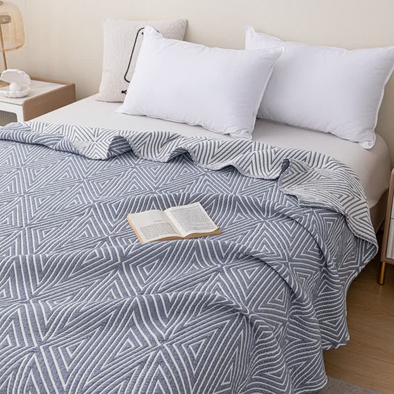 Triangle Pattern Reversible Cotton Gauze Quilt - Blue - Queen - image 2