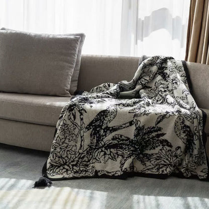 Vintage Ink Floral Bird Knit Throw Blanket - image 4