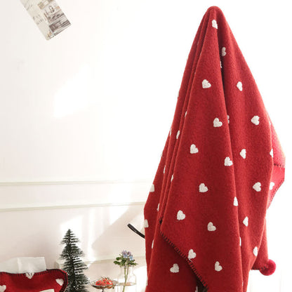 Heart Pattern Throw Blanket with Pom-Poms - image 13