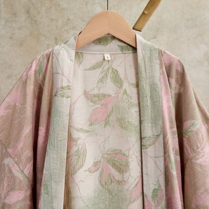 Weekend Escapades Natural Leaf Cotton Gauze Kimono Robe - image 22