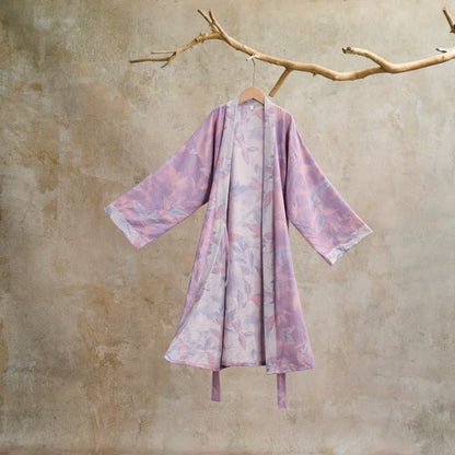 Ownkoti Natural Leaf Cotton Gauze Kimono Robe - Purple - L - image 13