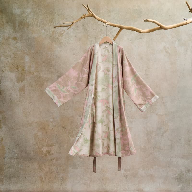 Ownkoti Natural Leaf Cotton Gauze Kimono Robe - Light Pink - L - image 19