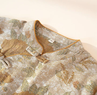 Vintage Floral Mandarin Collar Cotton Pajama Set - image 3