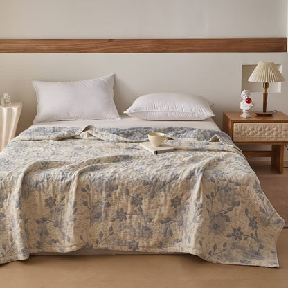 Floral Vine Cotton Gauze Quilt - Blue - Queen - image 5