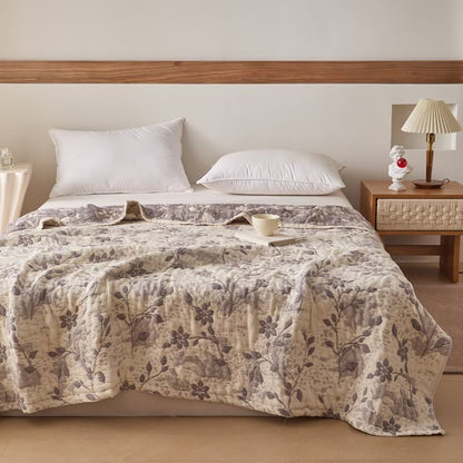 Floral Vine Cotton Gauze Quilt - Coffee - Queen - image 0