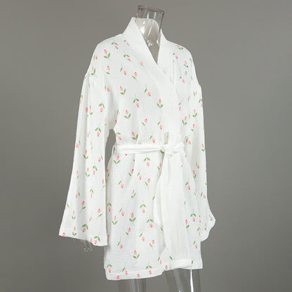 Tulip Pattern Cotton Short Pajama Robe - image 4