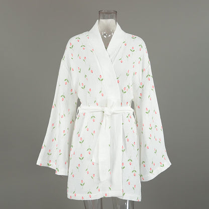Tulip Pattern Cotton Short Pajama Robe - image 3
