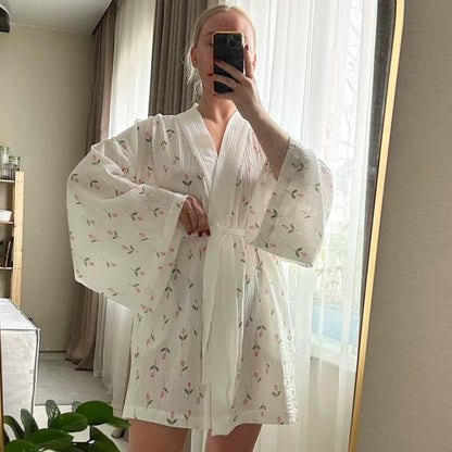 Tulip Pattern Cotton Short Pajama Robe - image 2