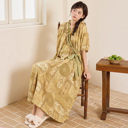 Ethnic Style Ruffled Collar Side-Tie Nightgown - image 7