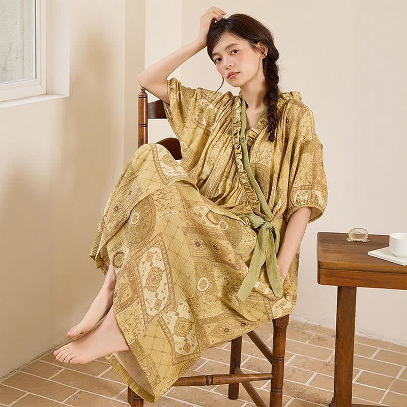 Ethnic Style Ruffled Collar Side-Tie Nightgown - image 2