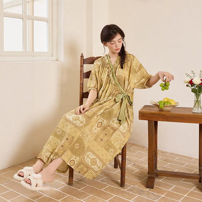 Ethnic Style Ruffled Collar Side-Tie Nightgown - image 6