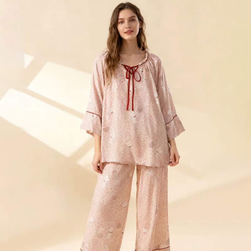 Floral Bear Cotton Ruffled Loungewear Set - image 2