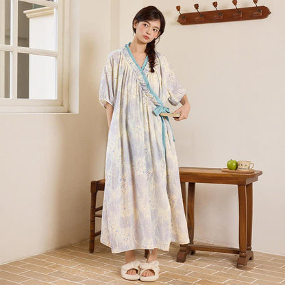 Artistic Vintage Ruffled Collar Side-Tie Nightgown - image 2