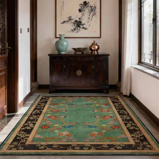 Retro Botanical Motif Washable & Foldable Carpet - 95" x 119" - image 0