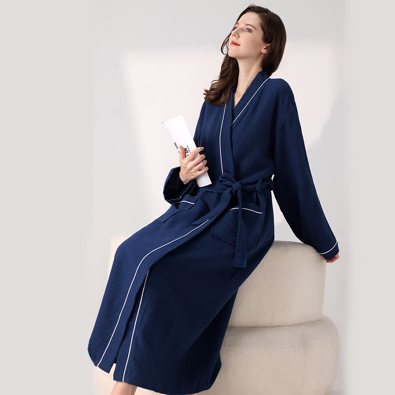 Minimalist Cotton Waffle Texture Bath Robe - image 7