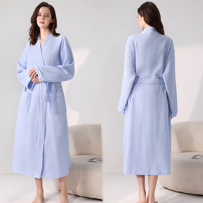 Minimalist Cotton Waffle Texture Bath Robe - image 9