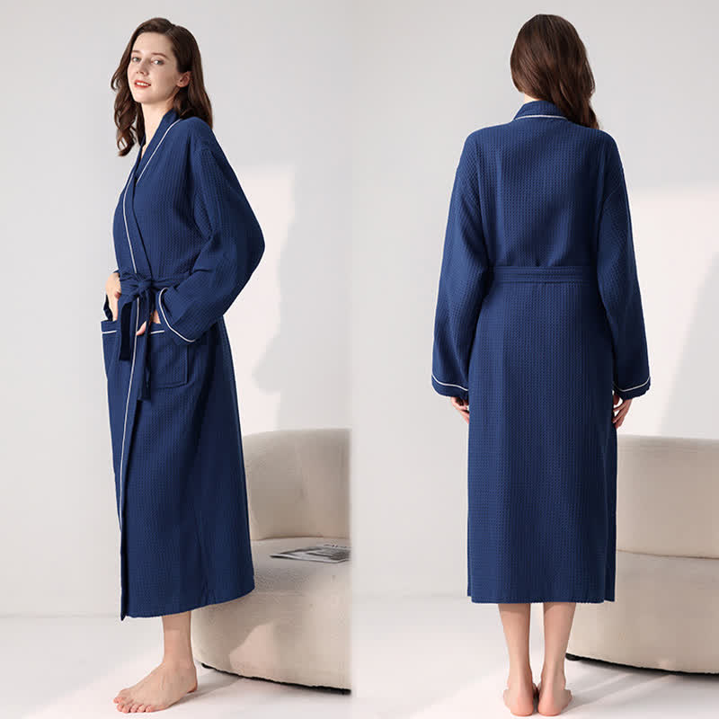 Minimalist Cotton Waffle Texture Bath Robe - image 6