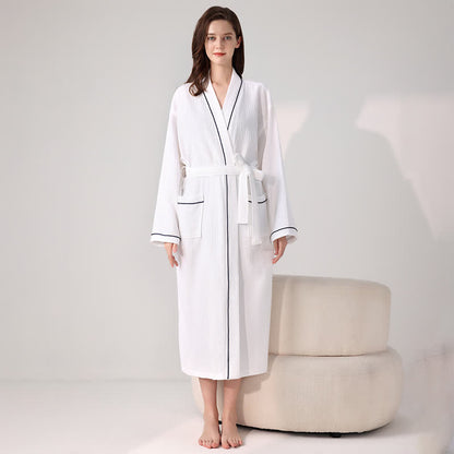 Minimalist Cotton Waffle Texture Bath Robe - White - XL - image 0
