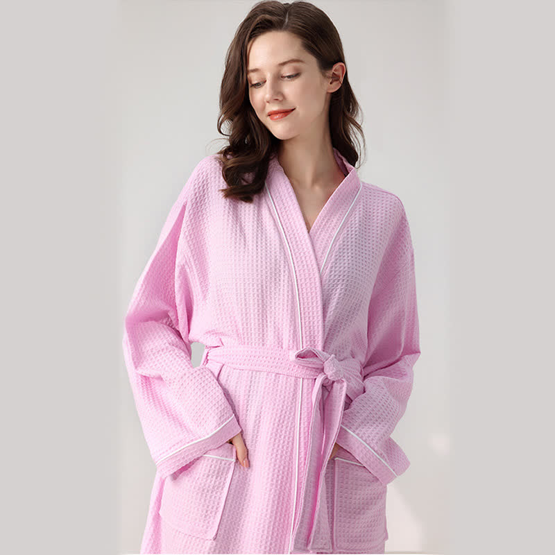 Minimalist Cotton Waffle Texture Bath Robe - image 13