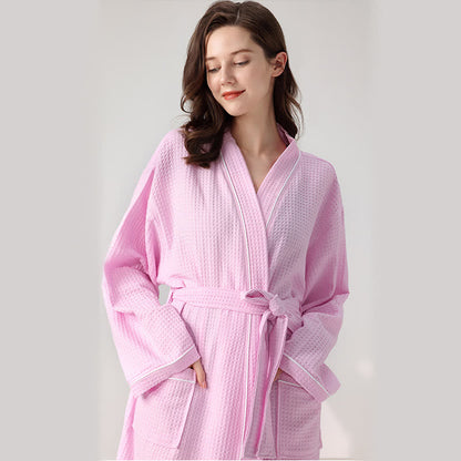 Minimalist Cotton Waffle Texture Bath Robe - image 13