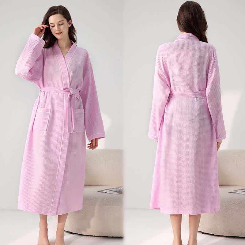 Minimalist Cotton Waffle Texture Bath Robe - image 12