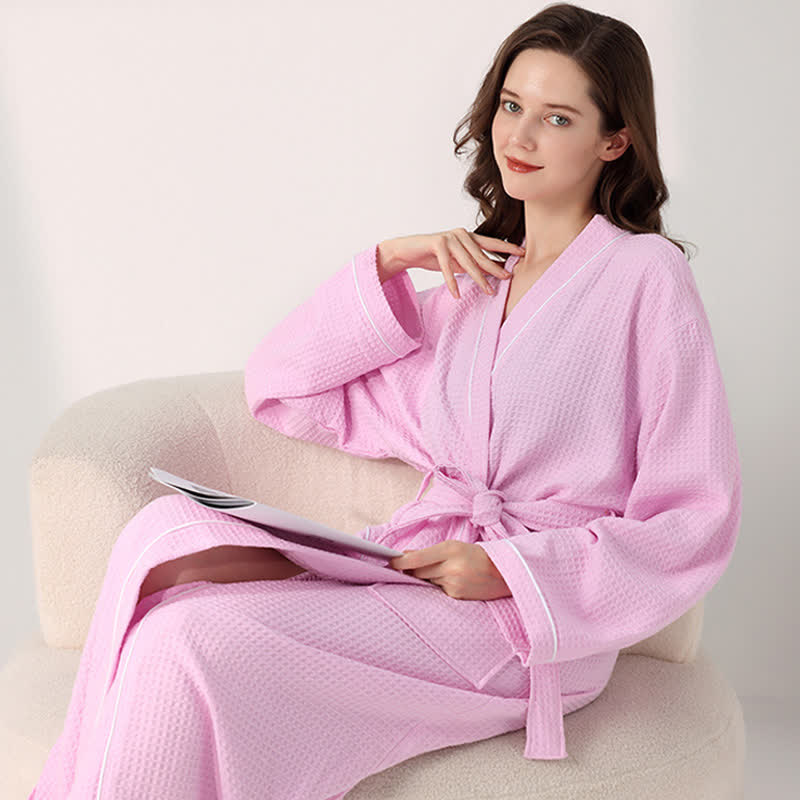 Minimalist Cotton Waffle Texture Bath Robe - image 14