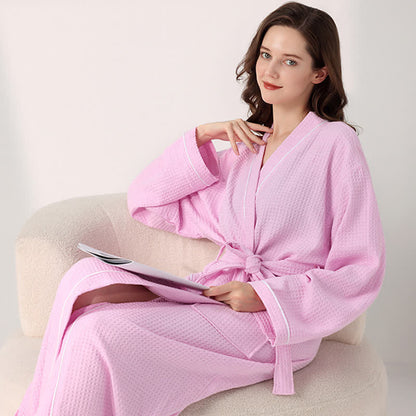 Minimalist Cotton Waffle Texture Bath Robe - image 14