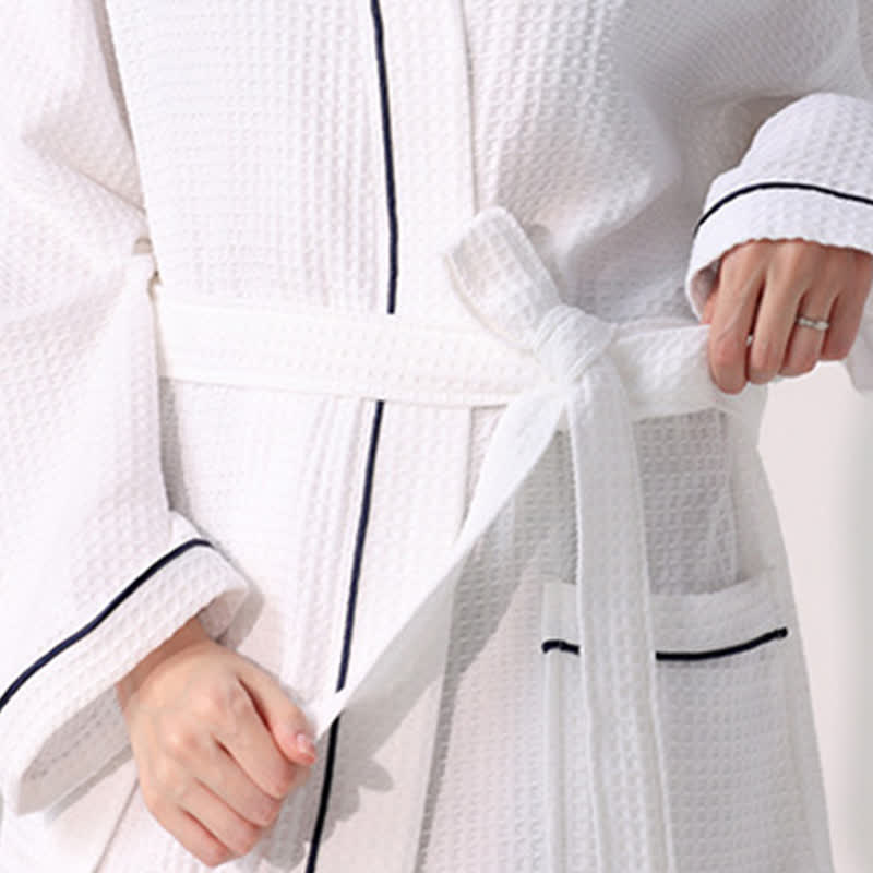 Minimalist Cotton Waffle Texture Bath Robe - image 3