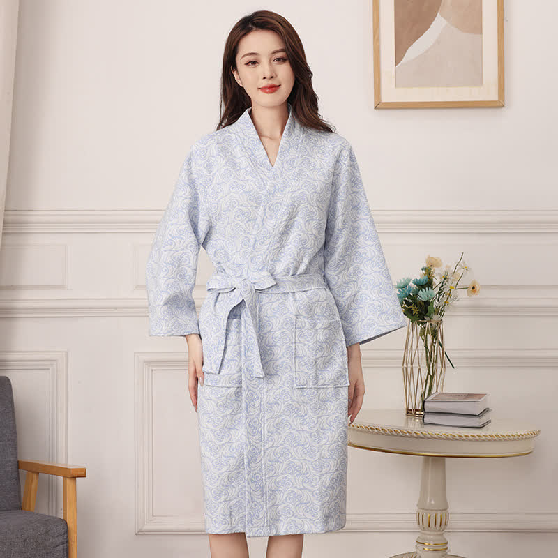 Abstract Pattern Pure Cotton Bath Robe - Light Blue - XXL - image 2