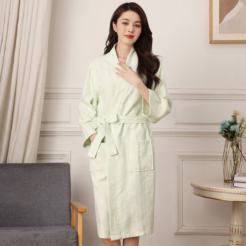 Abstract Pattern Pure Cotton Bath Robe - Green - XXL - image 11