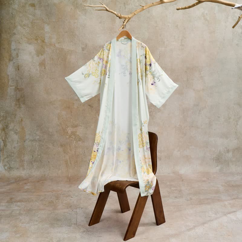 Dreamy Delilah Oriental Yellow Floral Kimono Style Bathrobe - image 3