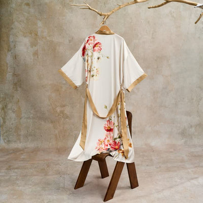 Oriental Luxurious Flower Kimono Style Bathrobe - image 3