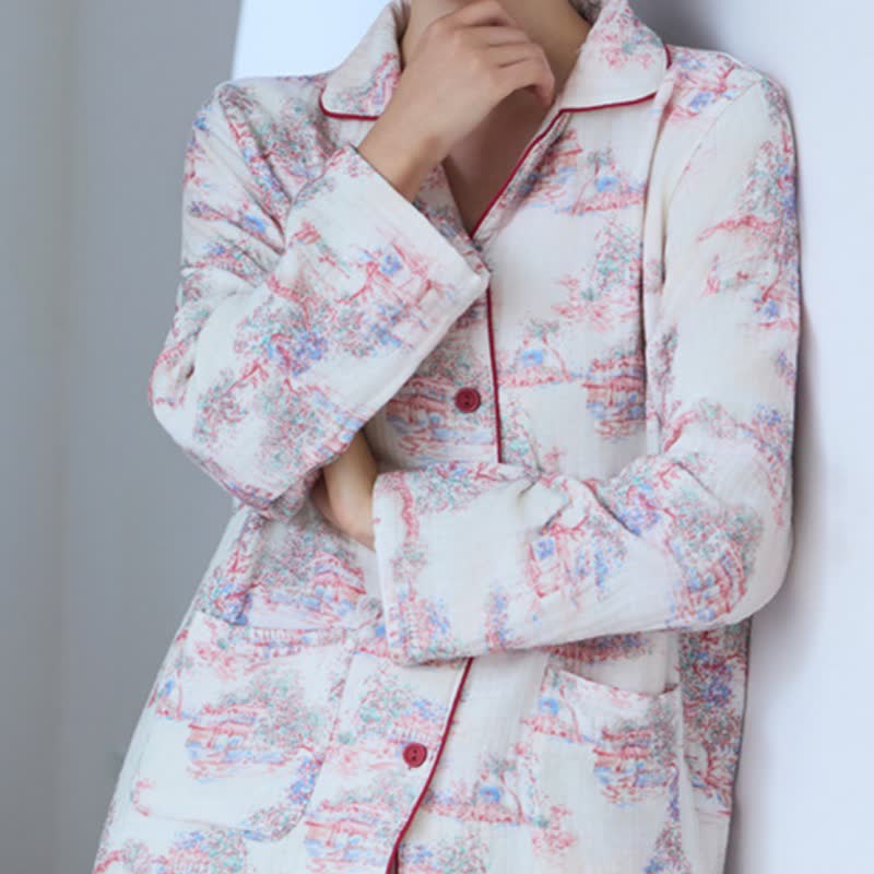 Oriental Artistic Tree Cotton Gauze Loungewear - image 5