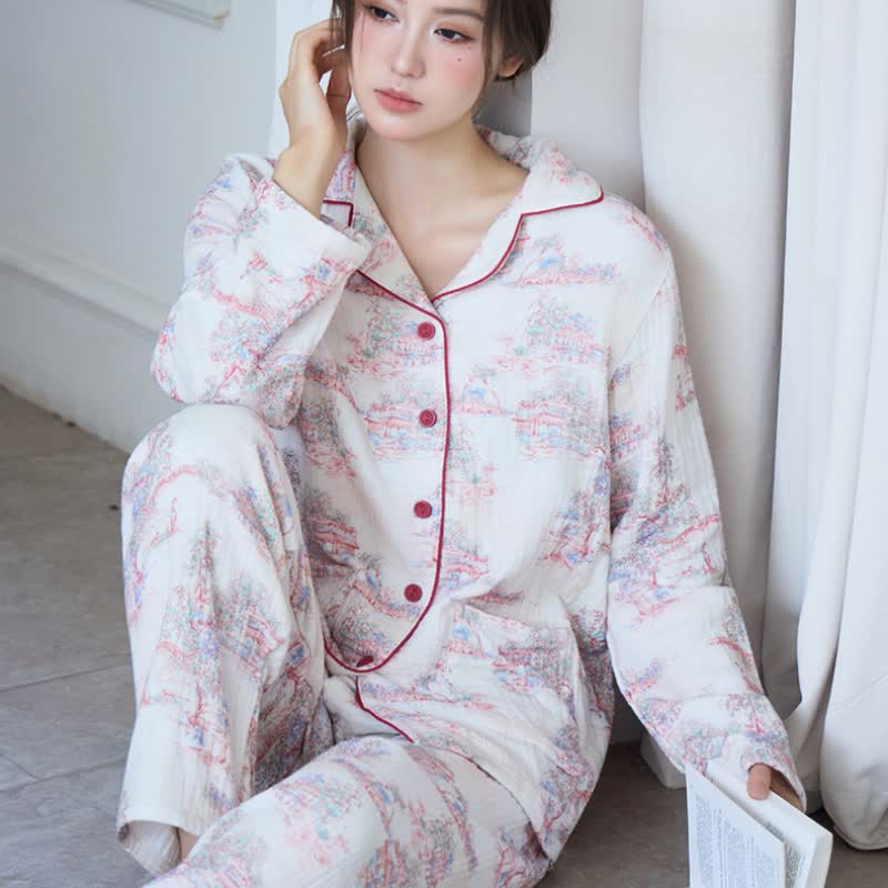 Oriental Artistic Tree Cotton Gauze Loungewear - image 1