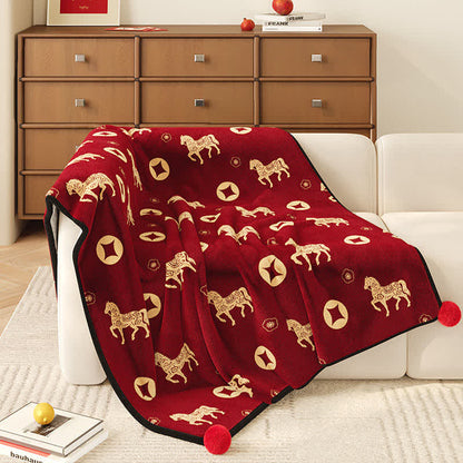Year of the Horse Prosperity Fleece Throw - Red - 59"W x 79"L - image 0
