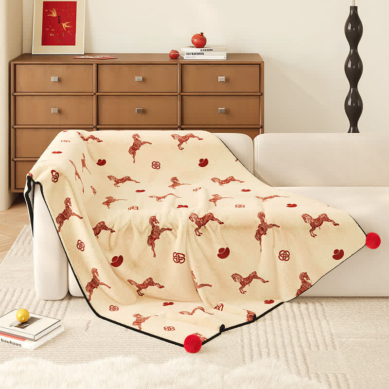 Year of the Horse Prosperity Fleece Throw - Beige - 59"W x 79"L - image 2