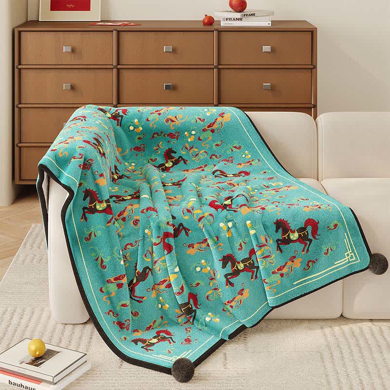 Festive Horse Flannel Fleece Throw Blanket - Cyan - 51"W x 71"L - image 4